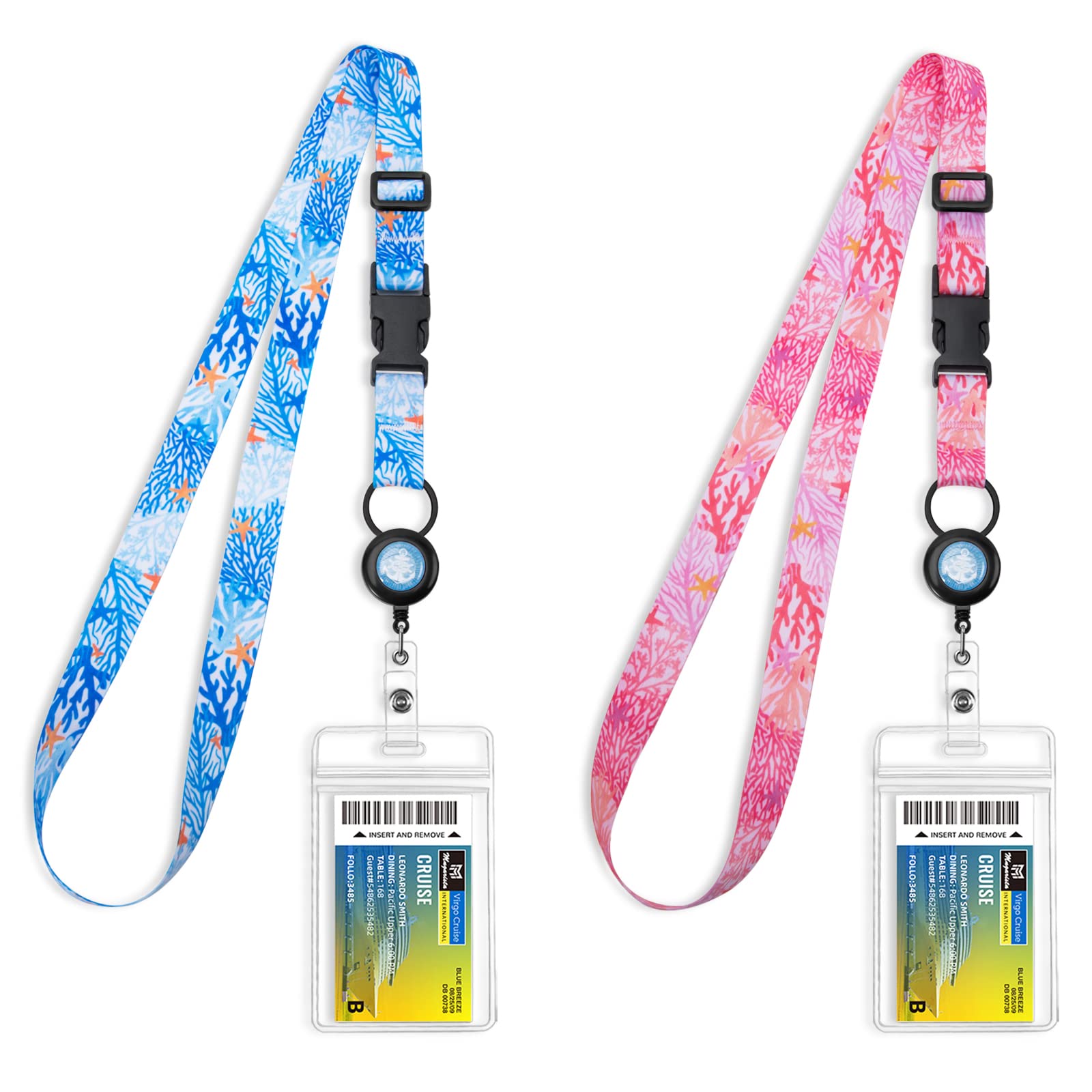 MNGARISTA Seaweed Retractable Boat Card Lanyard, Waterproof Cruise Card Lanyards with ID Holder, 2 Pack