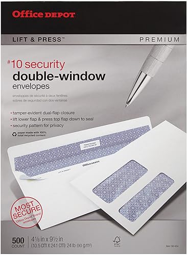 Miniatura 3 de Office Depot Sobres de doble ventana 100% reciclados (TM), #10 (4 1/8 pulgadas x 9 1/2 pulgadas), blanco, caja de 500, 76133