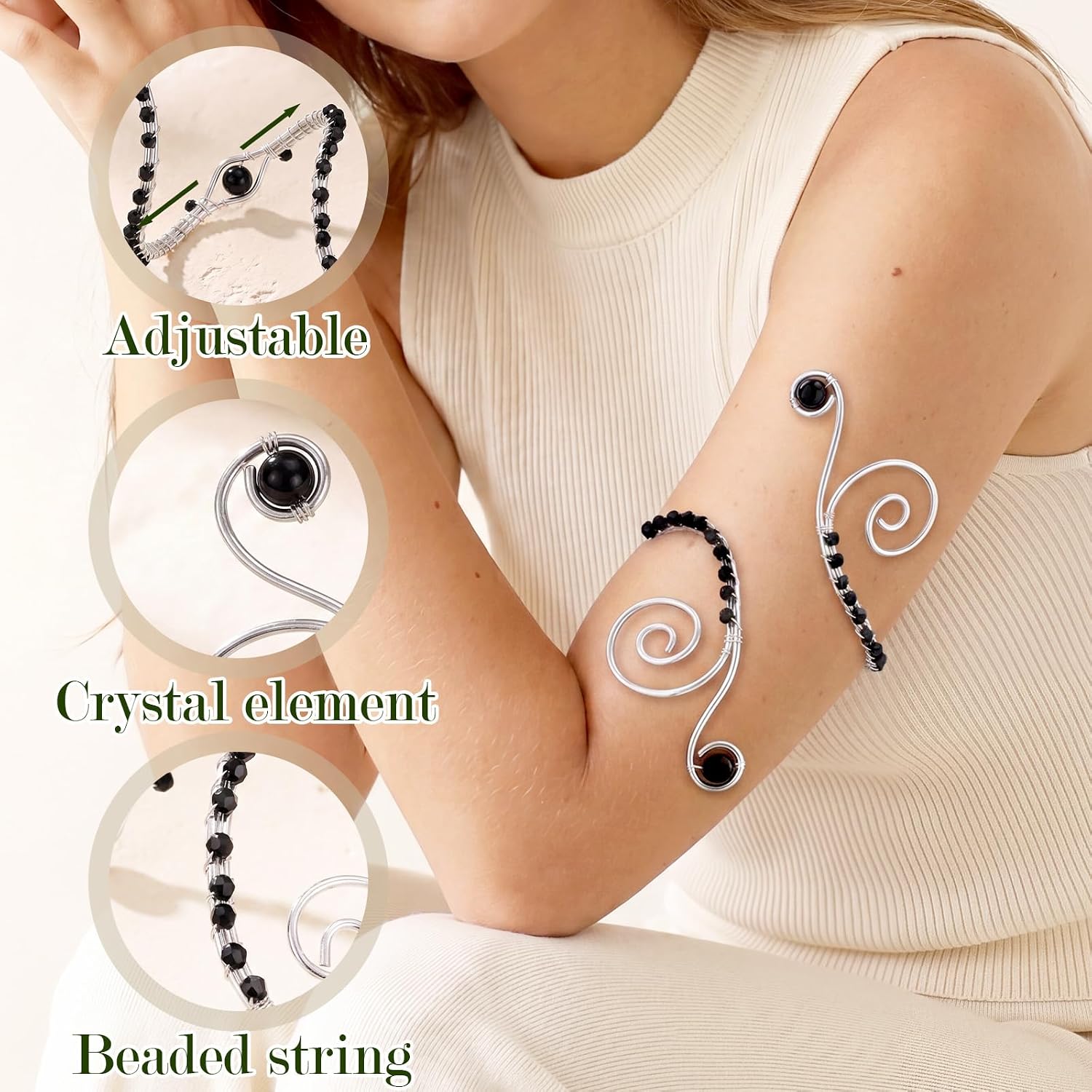 FRESHME Upper Arm Cuff Jewelry, Wire Wrapped Arm Bracelet, Adjustable Boho Gold Armband for Party Photoshoot
