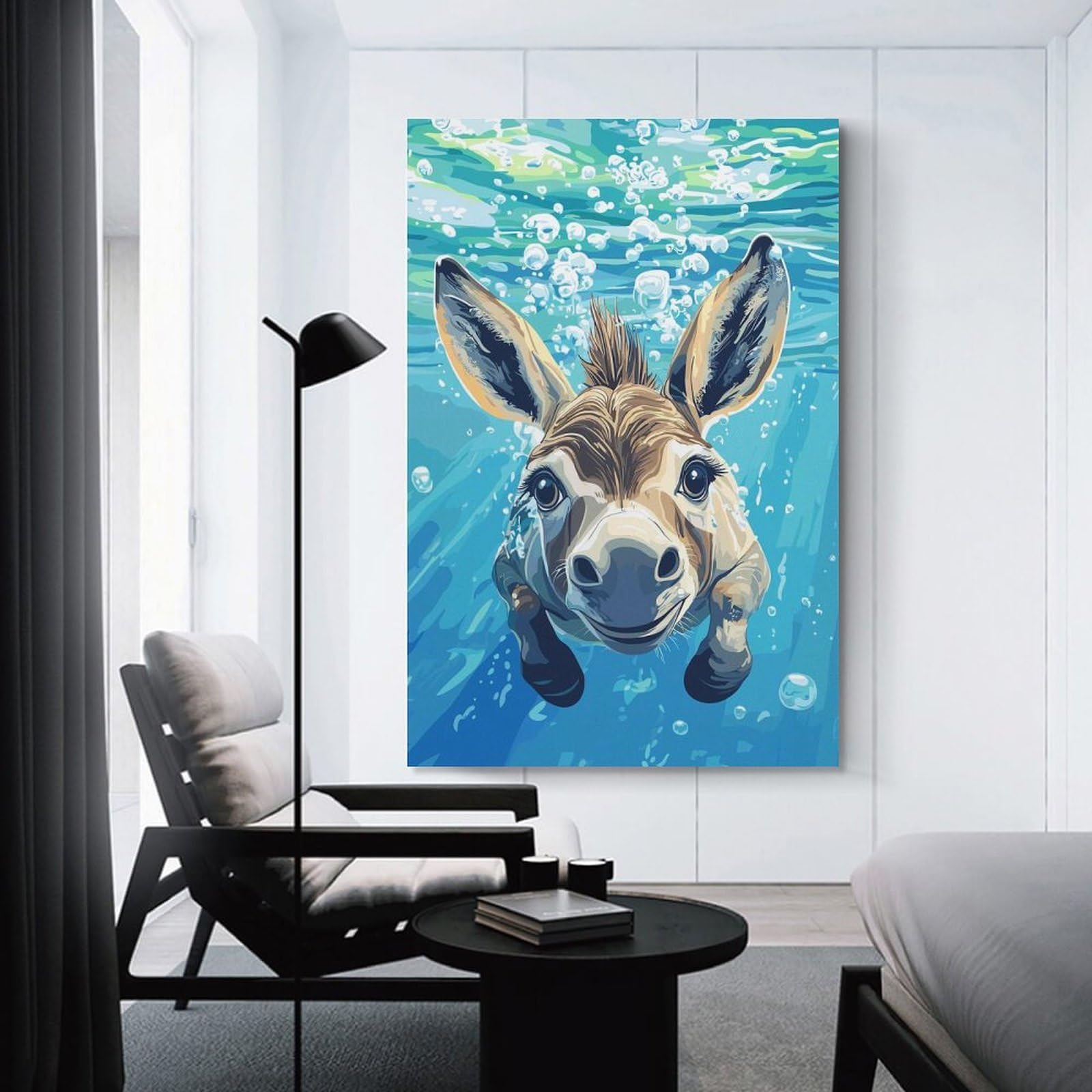 Junmoney Unframe-Style-14 Donkey Swimming Underwater Illustration Wall Decor Canvas Print, 20X30inch(50X75cm), For Flats, Guest Rooms Or Compact Rooms, A Simple Refresh For Blank Walls