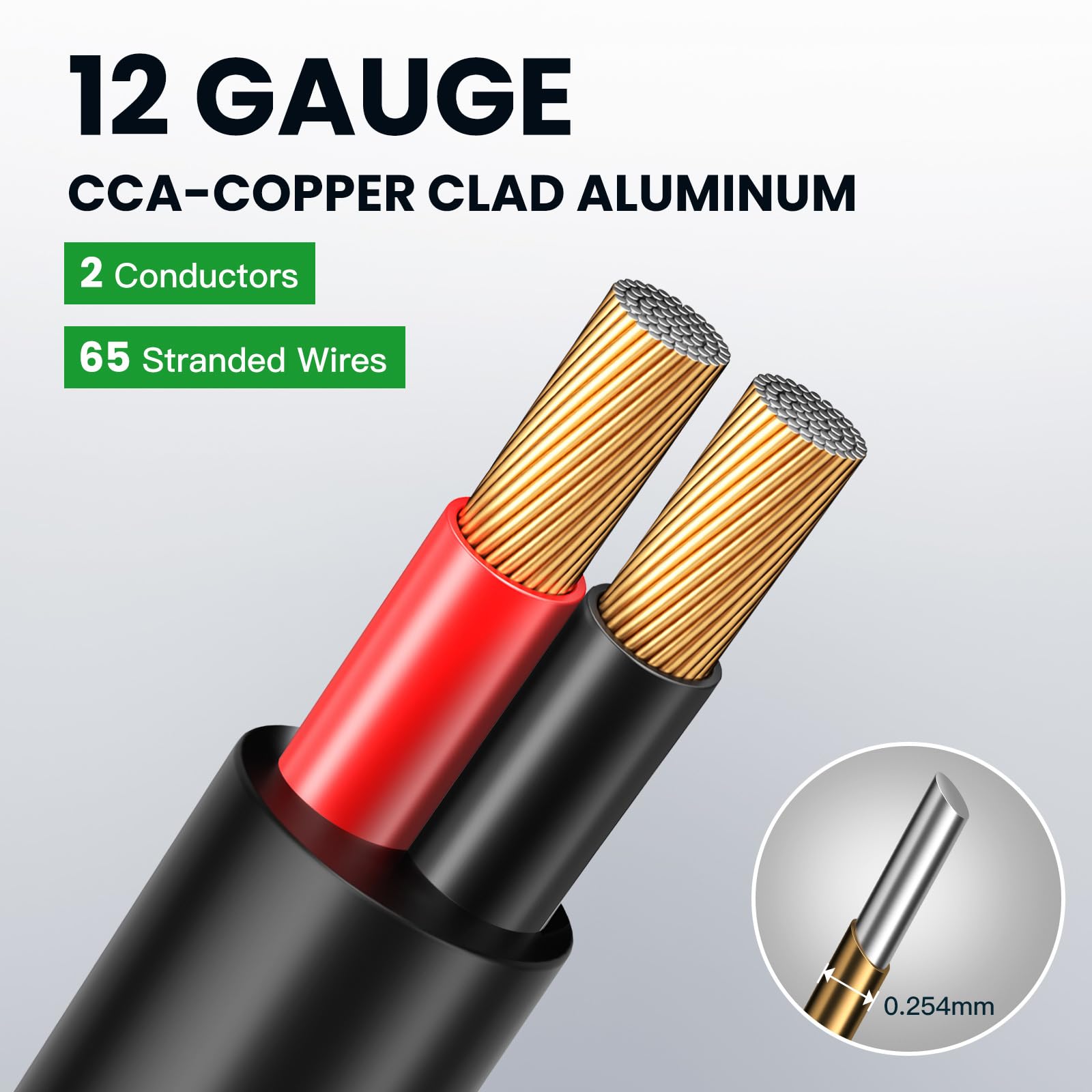 Cable de altavoz para exteriores, 12/2 AWG (100 pies/30,48 metros), cable de altavoz CCA CL3 clasificado para uso directo de audio en paisaje, resistente a la intemperie, a los rayos UV y al