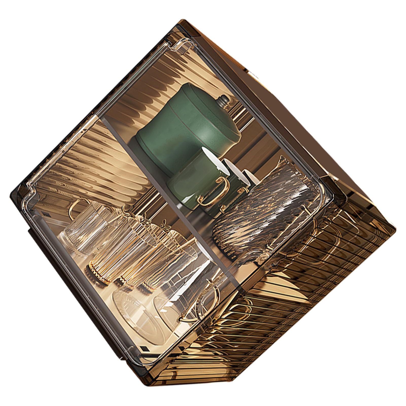 Estante de Almacenamiento de Tazas, Caja organizadora apilable de plástico Transparente a Prueba de Polvo para gabinete, Escritorio, Oficina, Sala de Estar, diseño de Lujo Ligero (Negro Medio)