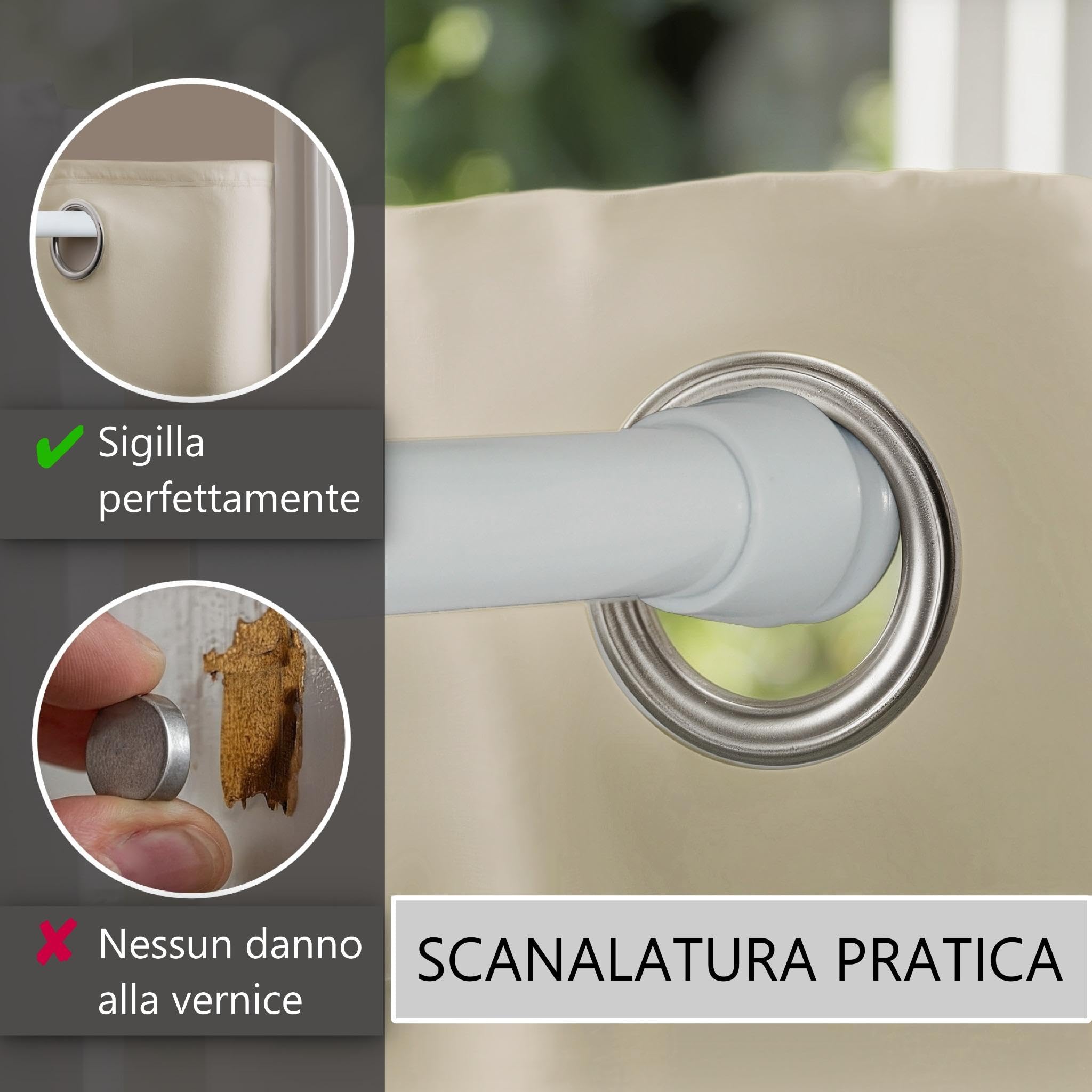 tenda per porta o armadio con asta telescopica, facile da installare in 1 solo minuto senza forare (tenda beige + asta bianca, larghezza porta 55-90 cm)