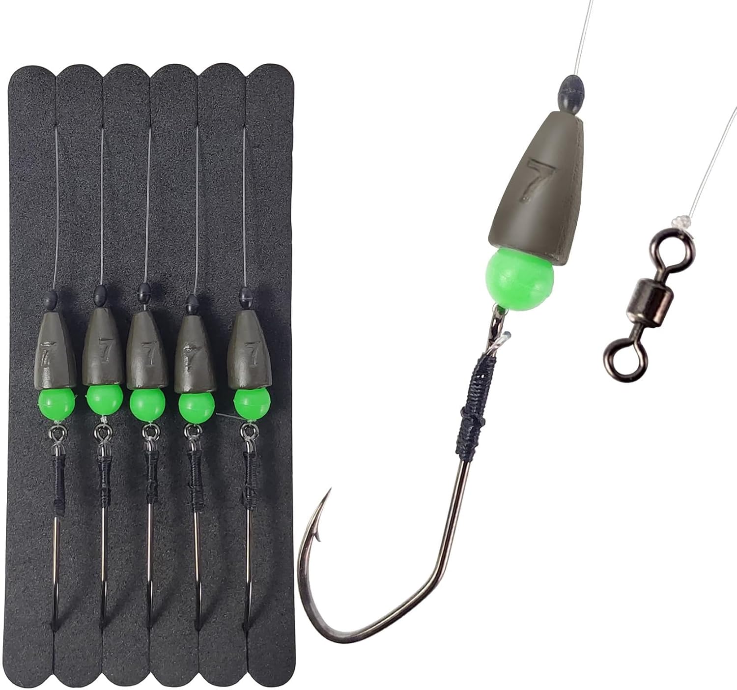 Eupheng 5PCS Texas Rigs for Bass Fishing, Ready-Tied Rig Kit with 1/0, 2/0, 3/0 Bass Hooks & 3/16oz, 1/4oz, 3/8oz Bullet Weights #3/0 Hook- 3/8oz Weight-Qty 5