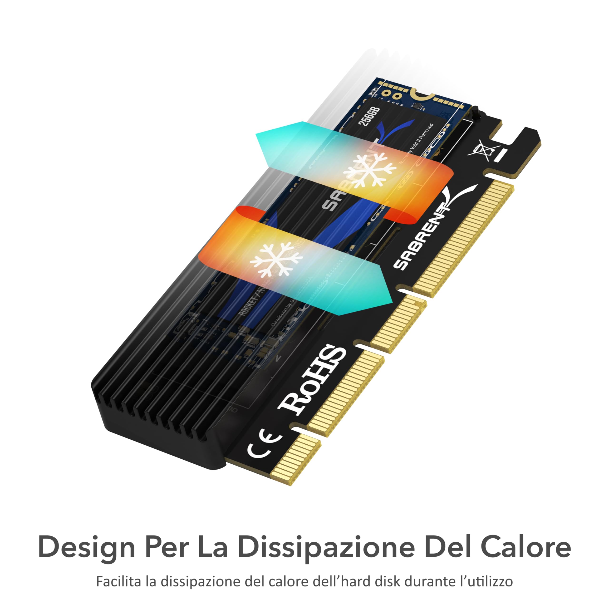 SABRENT Adattatore PCIe SSD M.2 NVME, Scheda PCIe X16/X8/X4 con dissipatore di calore in alluminio, Adattatore per SSD 1TB, 2TB, 4TB, 8TB fino a 16TB, formato 2230/2242/2260/2280 (EC-PCIE)