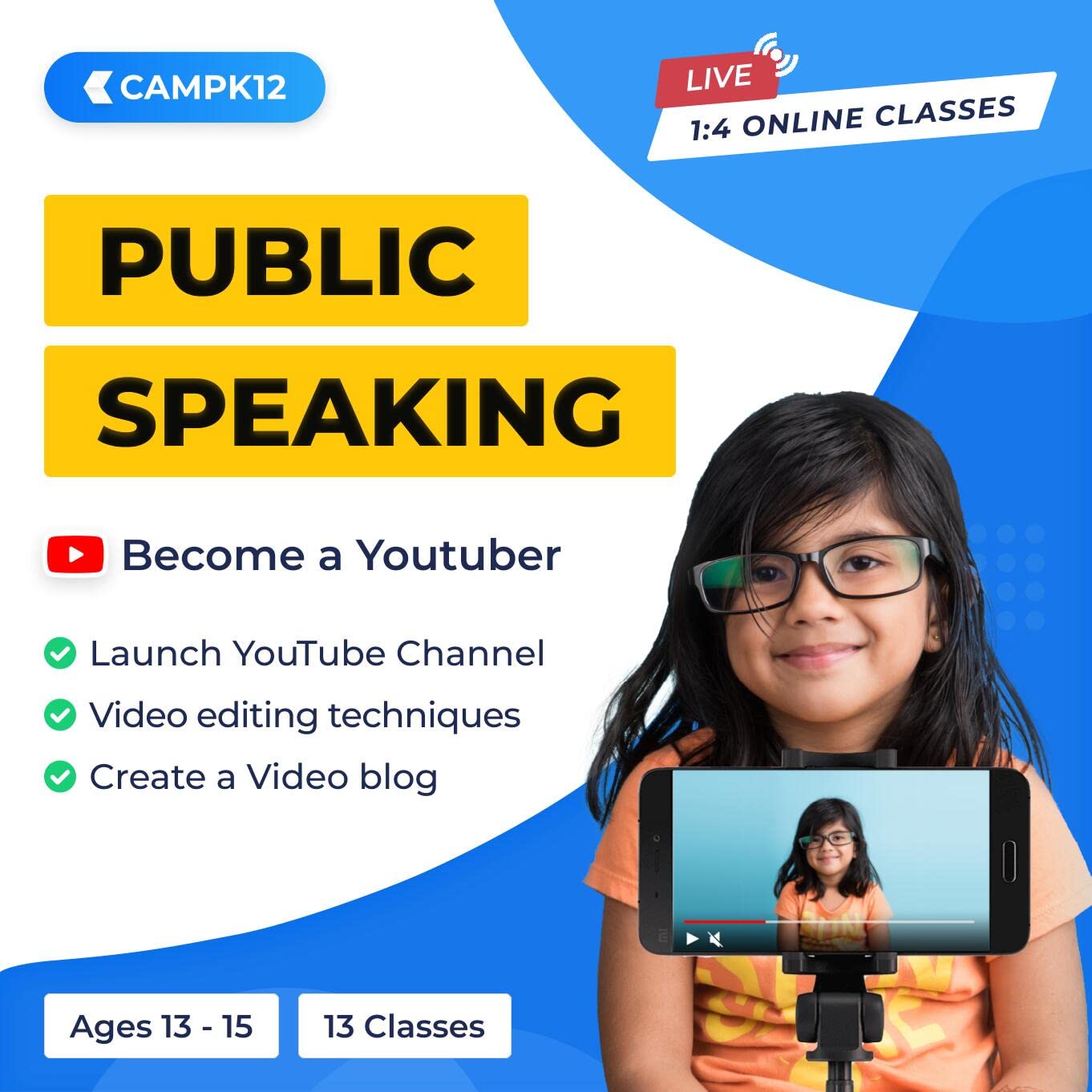 Camp K12 - Public Speaking - Become a Youtuber - 13-15 yrs - LIVE - 13 classes - 1:4 online group class [Email delivery in 2 Hours- no CD]-picture-16