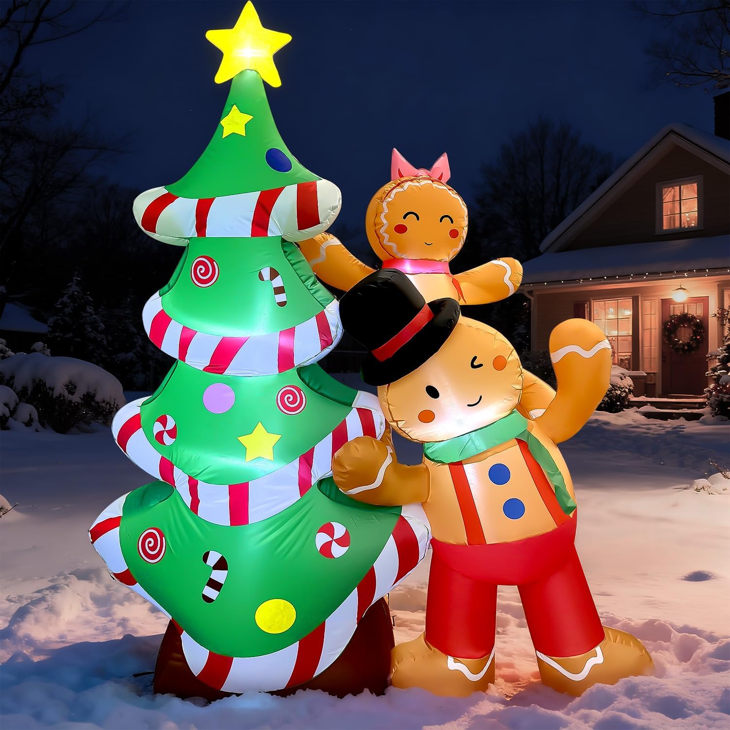 GVDV 8FT Inflatable Christmas Tree with Gingerbread Man Clearance,Giant Outdoor Christmas Inflatables Decoration with Bright LED Lights,Fast Blow Up Christmas Lawn Inflatables with Stakes & Sandbags - Image 7