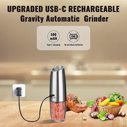 Miniatura 9 de FaCreate Juego de molinillo eléctrico de sal y pimienta recargable por USB, funciona con pilas, funciona con pilas, molino de grosor ajustable con