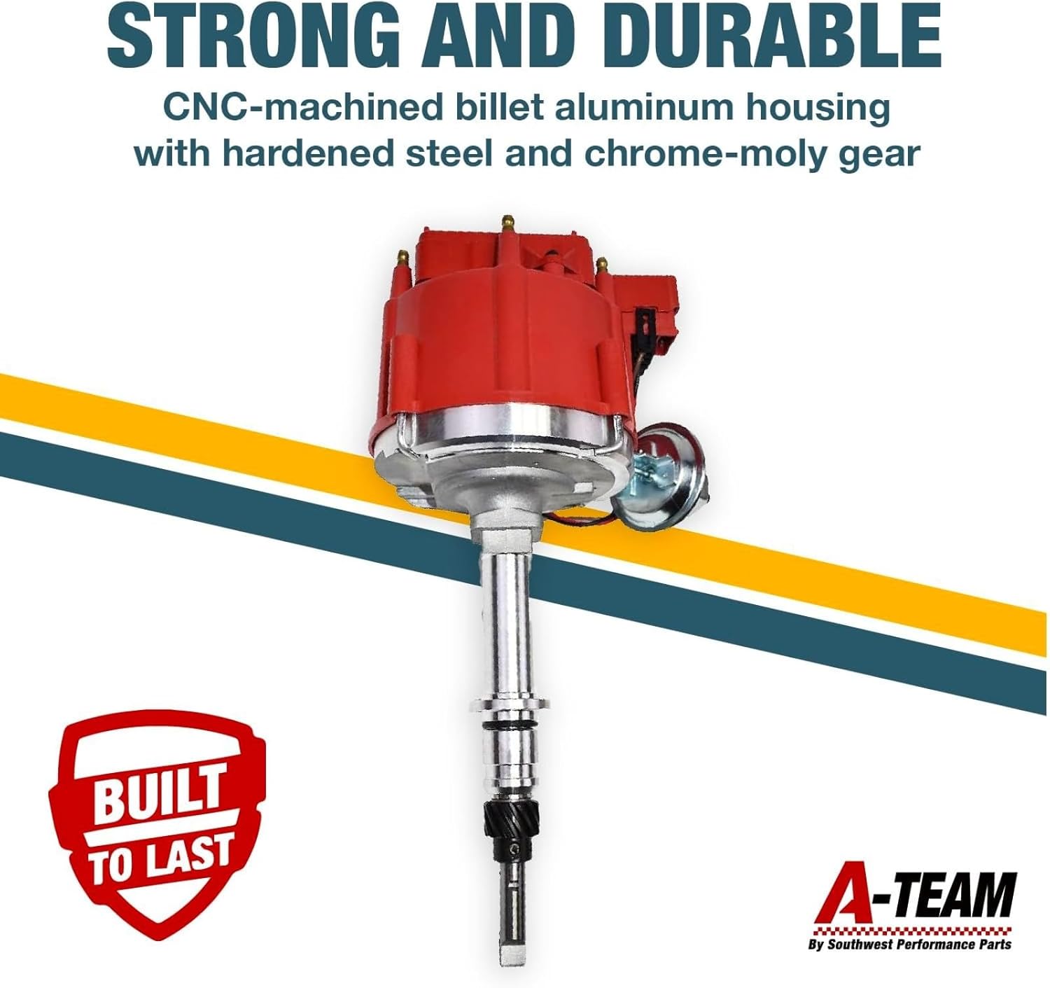 A-Team Performance HEI Distributor Kit with Silicone Spark Plug Wires - Red 65kV Coil, 7,500 RPM - Pigtail Wire Harness - Compatible with Chevrolet, GM & GMC Truck Inline-6 Engines (230/250/292)