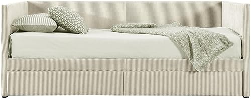 Miniatura 4 de Merax Sofá cama de pana de tamaño individual con dos cajones y listones de madera, marco de sofá cama para dormitorio, adolescentes, beige