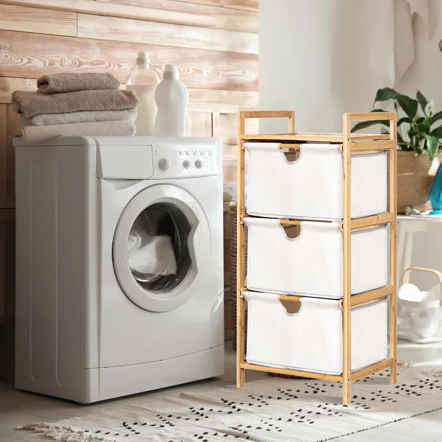 Yosoo 3 Tier Laundry Hamper Organizer with Towel Cabinet Handles, Large Capacity Box Shelf, Compact Design for Bathroom Bedroom Living Room, Ideal Storage Organizer (White)