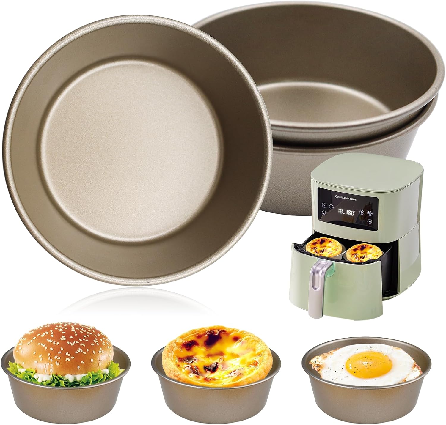 OMJMYY 3 PCS Ramekins for Air Fryer 4 Inch Air Fryer Egg Moulds Mini