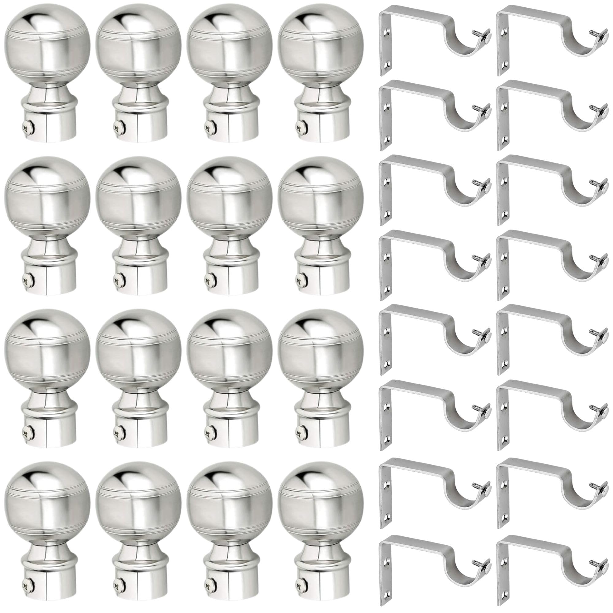 GRIVAN Stainless Steel Curtain Bracket Parda Holder with Support 1 Inch Rod Pocket Finials Designer Door and Window Rod Support Fittings, Curtain Rod Holder (Silver Pair of 8)-image-10