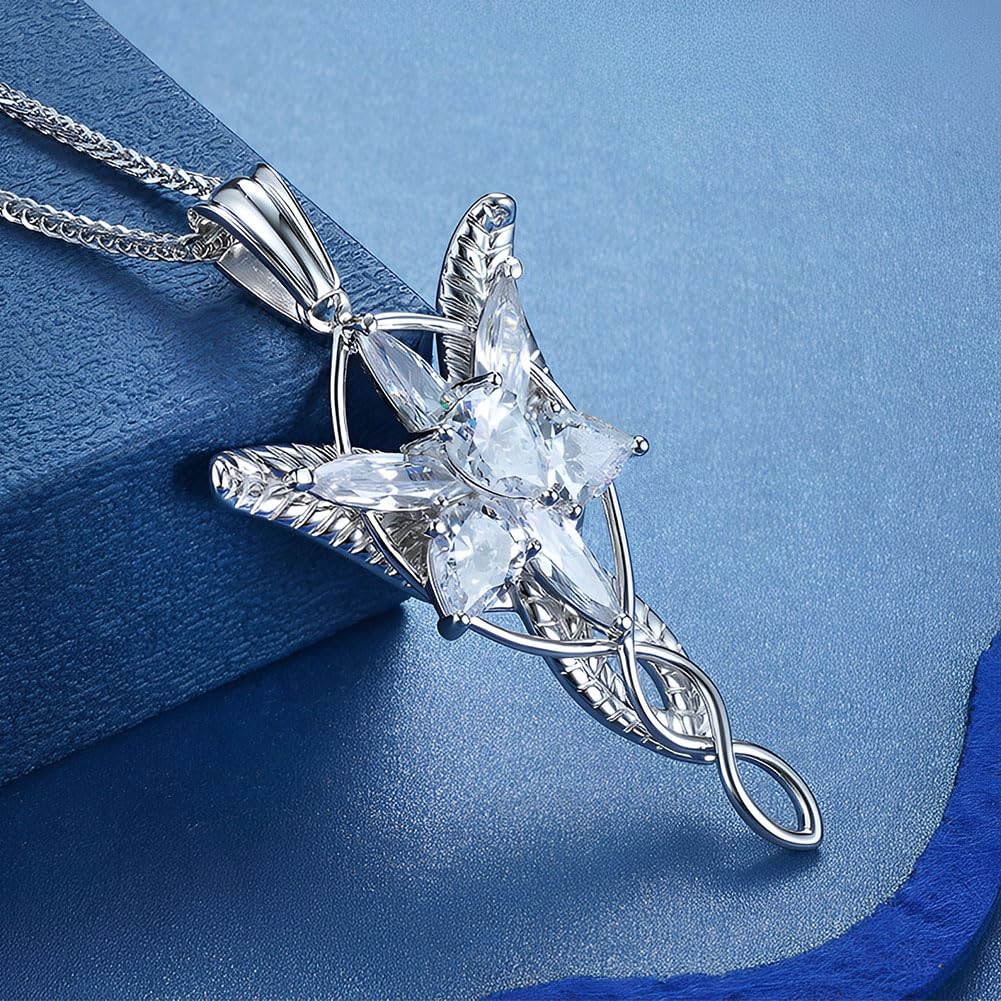 Collar con colgante Arwen Evenstar con caja de princesa, plata de ley 925, collar Hobbit Aragorn, joyería élfica para regalar a tus mujeres queridas