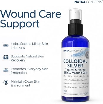 Colloidal Silver Spray - 50ml - 10–12 PPM - 99.999% Pure Silver - Natural Topical Antimicrobial for Skin, Wounds & Burns - Ultra-Fine Nano Particles - Safe for Humans & Pets - Made in UK