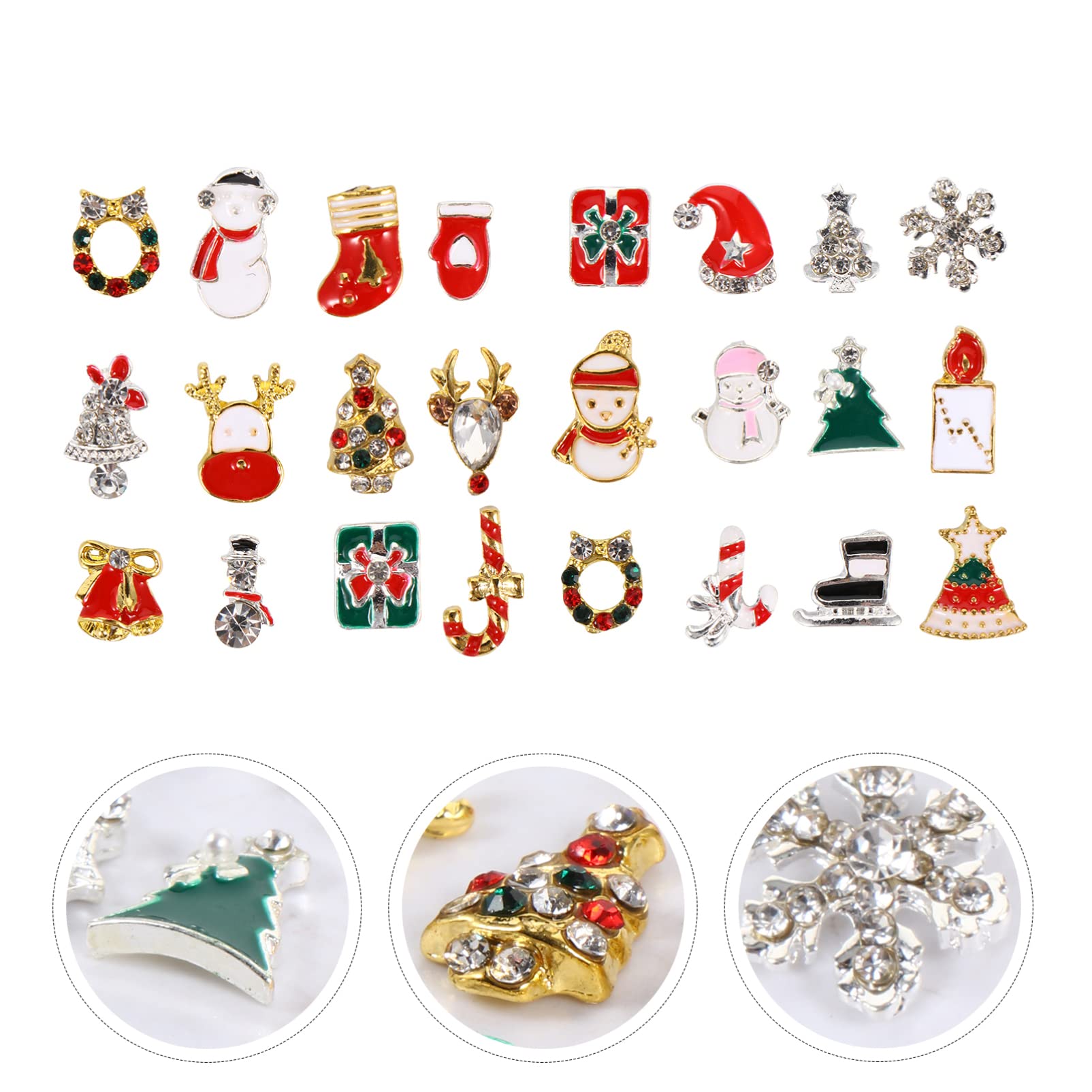 Healeved 3 Set Manicure In Lega Natalizia Ciondoli Per Unghie In Oro Glitter Perline Gioielli Per Unghie Nail Art Natalizia Paillettes Adesivi Per Unghie 3D Adesivi Con 2 scatole*3