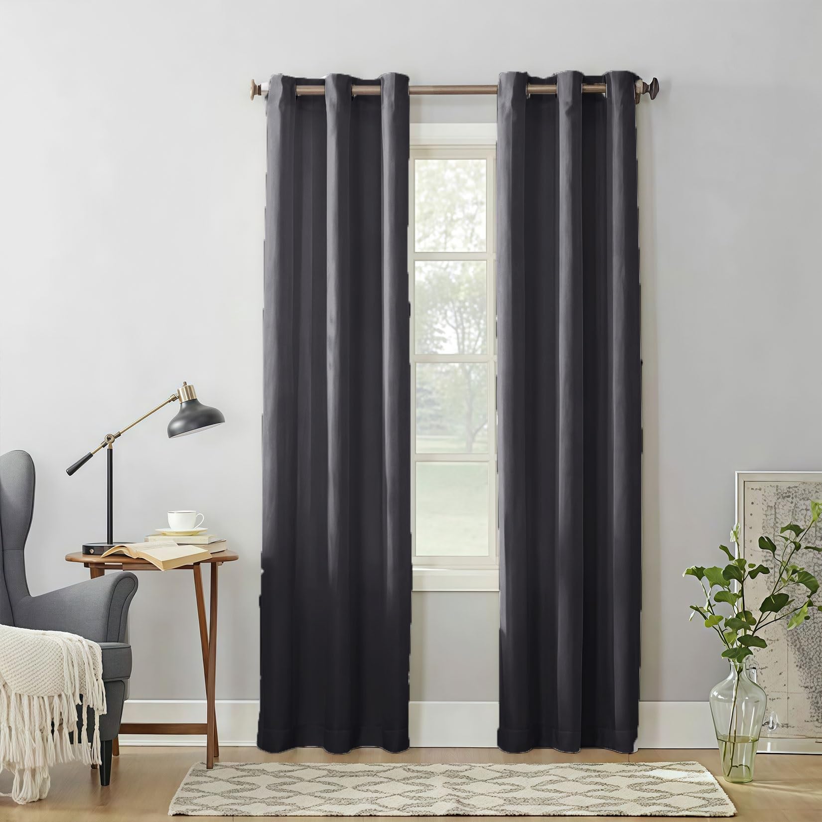 Liujyuan Dark Grey Black Out Curtain 110 X 240 Cm Privacy Protection, Rod Pocket, With Eyelet Thermal Insulated Curtains Insulated Soundproof For Balcony, Kithcen Window,