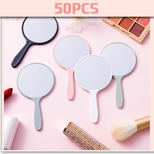 Miniatura 5 de Vinsot 50 espejos de mano pequeños a granel con mango de plástico para maquillaje de viaje, cosméticos, tocador portátil compacto de 3.94 x 2.16