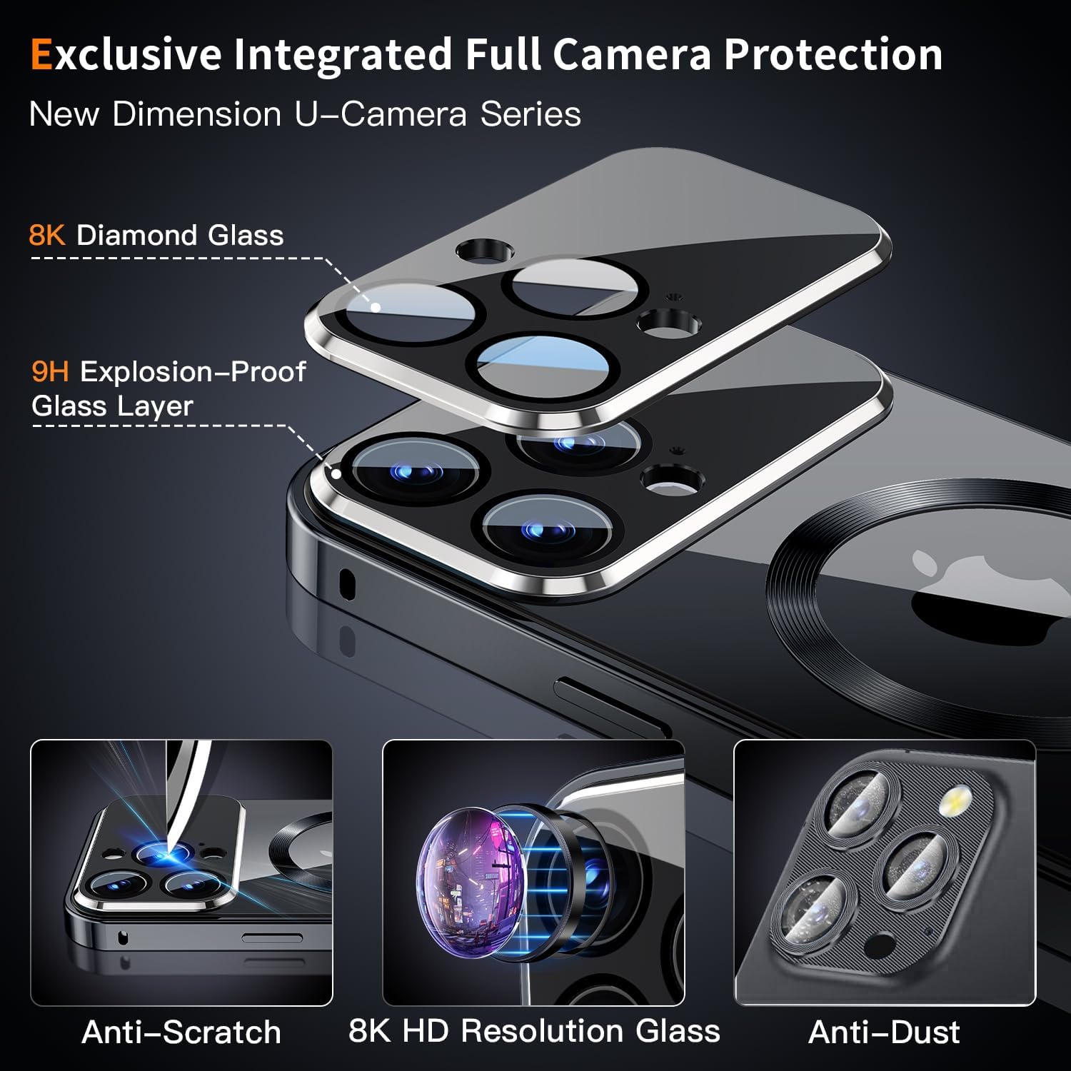 [full camera protection& mechanical lock]magnetic privacy case for iphone 13 pro max[compatible with magsafe][cd metal ring]full body shockproof metal bumper, 9h anti peeping glass cover-black for iphone 13 pro max black