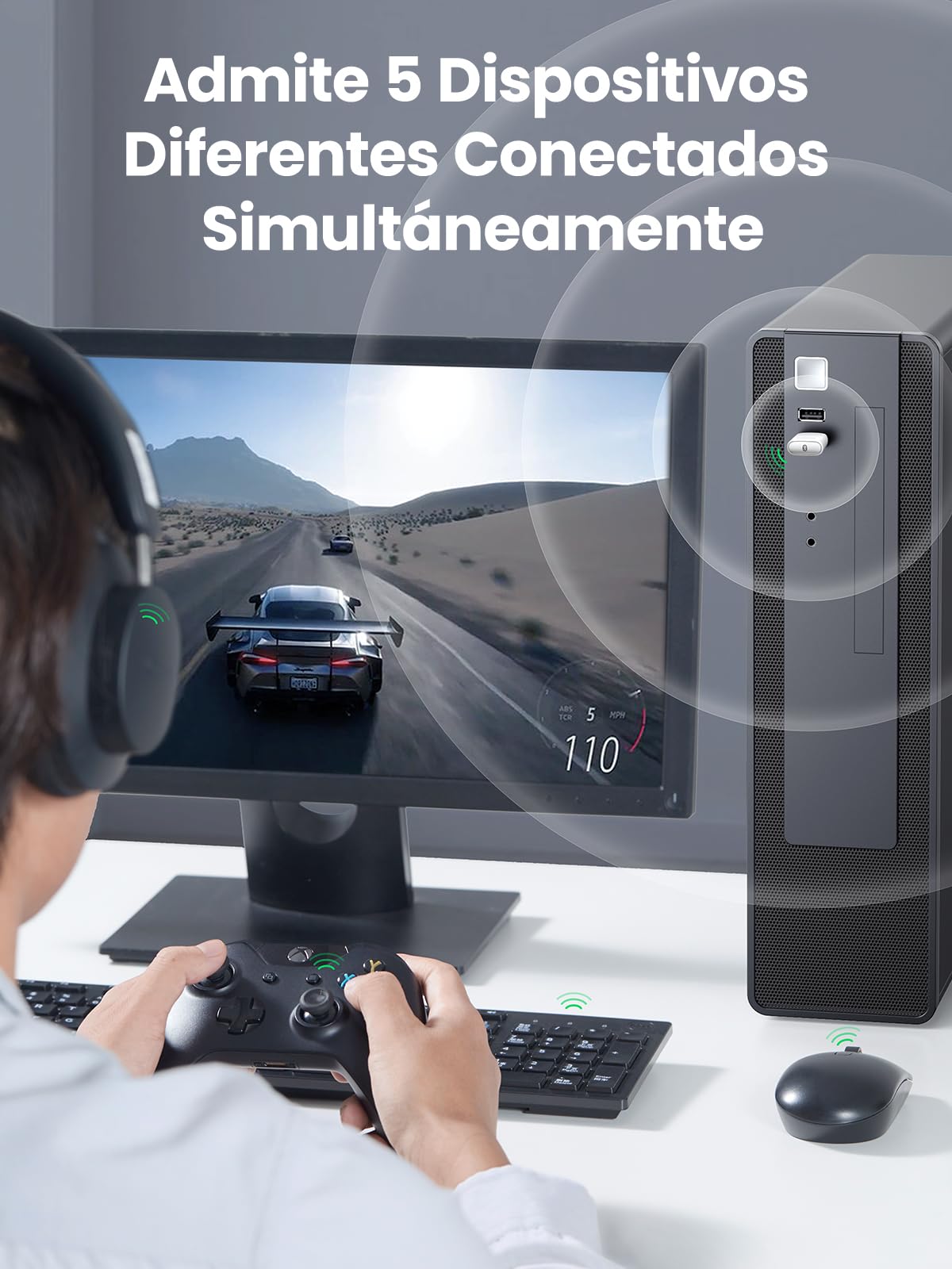 UGREEN USB Bluetooth 5.0 Adaptador diseñado para PC Portátil Windows 11 10 8.1 7, A2DP Dongle con Conectar a Mando Auricular Teclado Ratón Altavoz Móvil(Blanco)