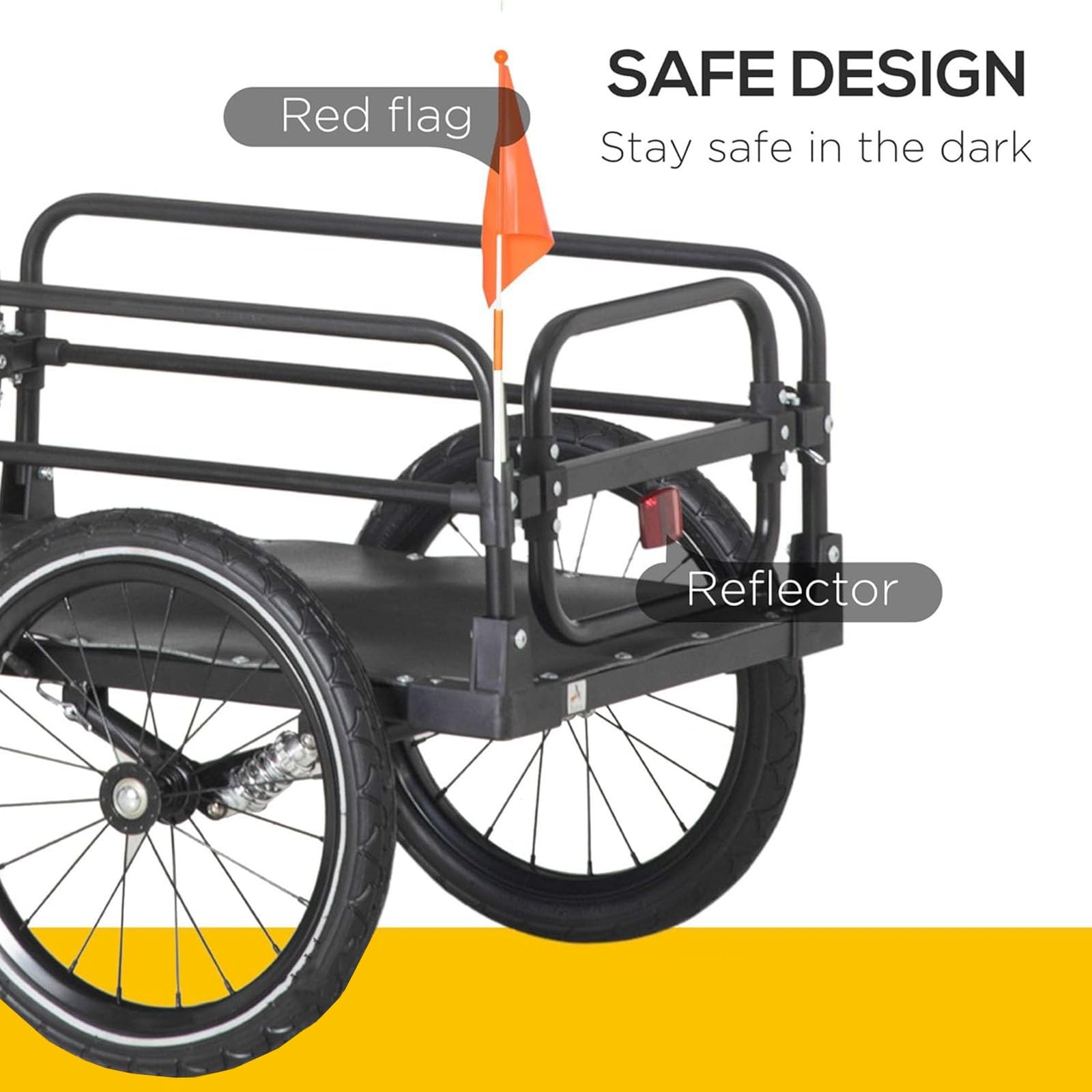 Remolque de bicicleta resistente con suspensión para transporte al aire libre, ideal para transportar mercancías, herramientas o comestibles