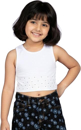 KiddoPanti Girls Cotton Spandex Crop Top Racerback Style | 95% Cotton 5% Spandex Knitted Rib Fabric | Sleeveless T-Shirt |...