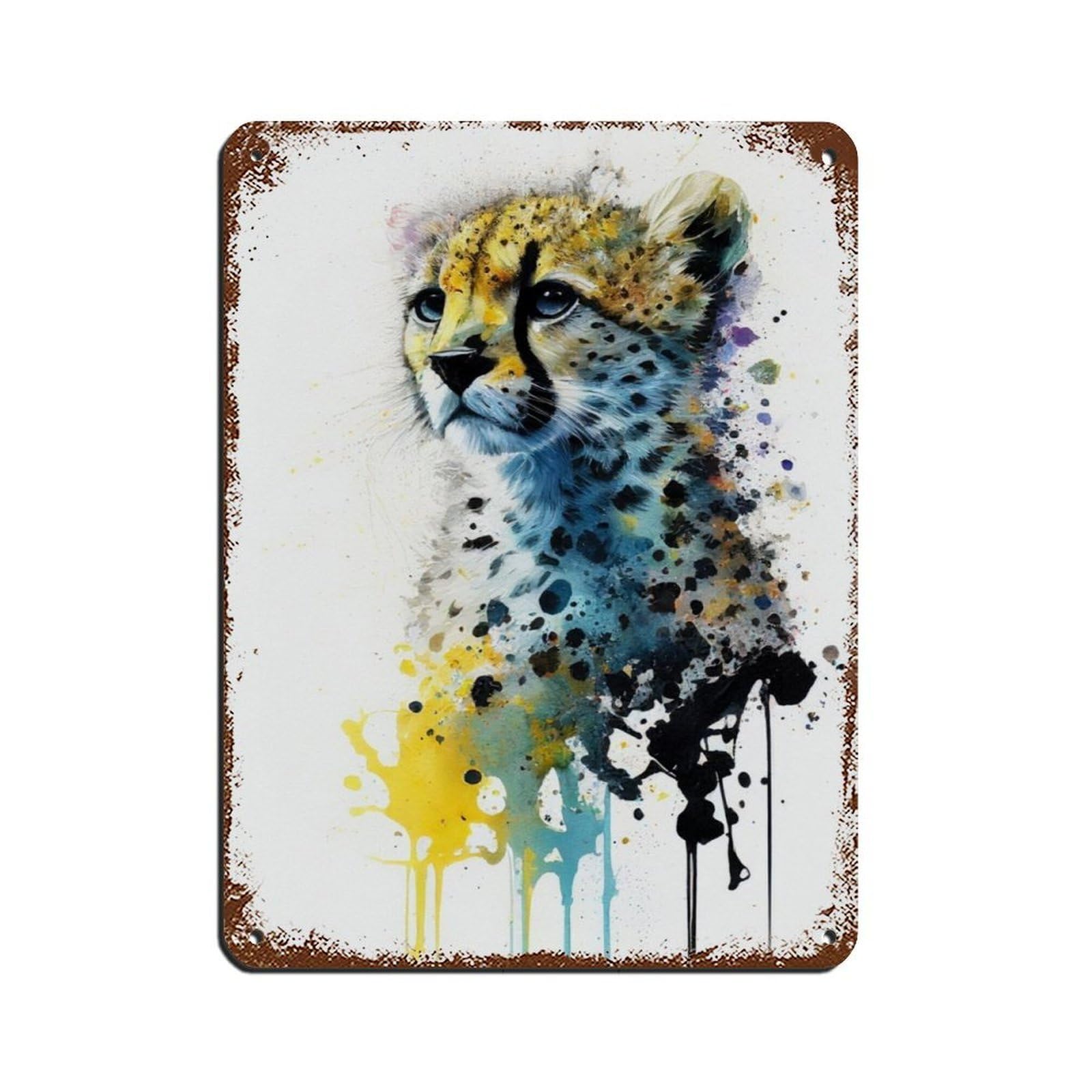 Watercolour Cheetah Portrait Poster Retro Poster Metal Tin Sign Chic Art Retro Iron Painting Bar People Cave Cafe Family Garage Poster Wall Decoration 12x16inch(30x40cm)