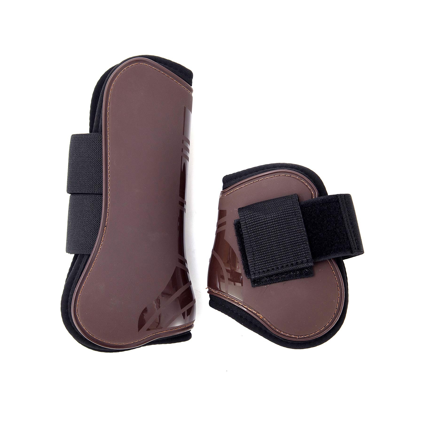 Ghette per Cavalli, Set da 4 Paia di Ghette per la Parte Anteriore Posteriore Rigida e Chiusura in Velcro, in Poliuretano, robuste ed Elastiche Tendon Boots Classic (L(WB), Marrone)