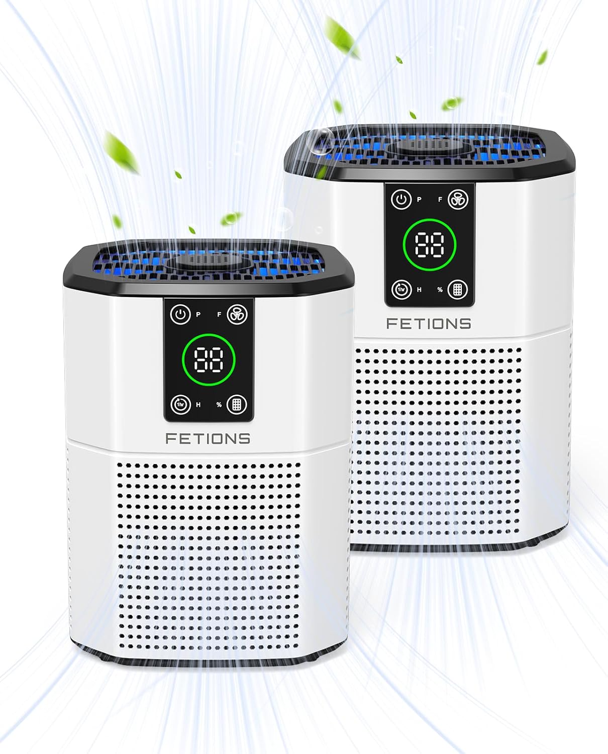 Air Purifiers for Home Bedroom Pets, FETIONS Air Cleaner with Ambient light Fragrance Sleep Mode, Compact with H13 HEPA Filter for Dander Smoke Pollen Odor, 9 Timer Settings, 4 Fan Speeds,White,2 Pack