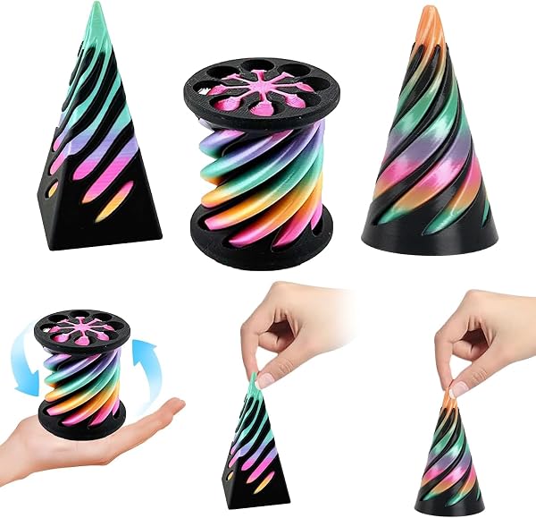 3D Imprimé Spiral Cone Fidget Toy, 3 Pcs Jouet de Cône en Spirale, Jouets Sensoriels pour Enfants Préoccupation, Jouets Anti-Stress, Couleur - 1