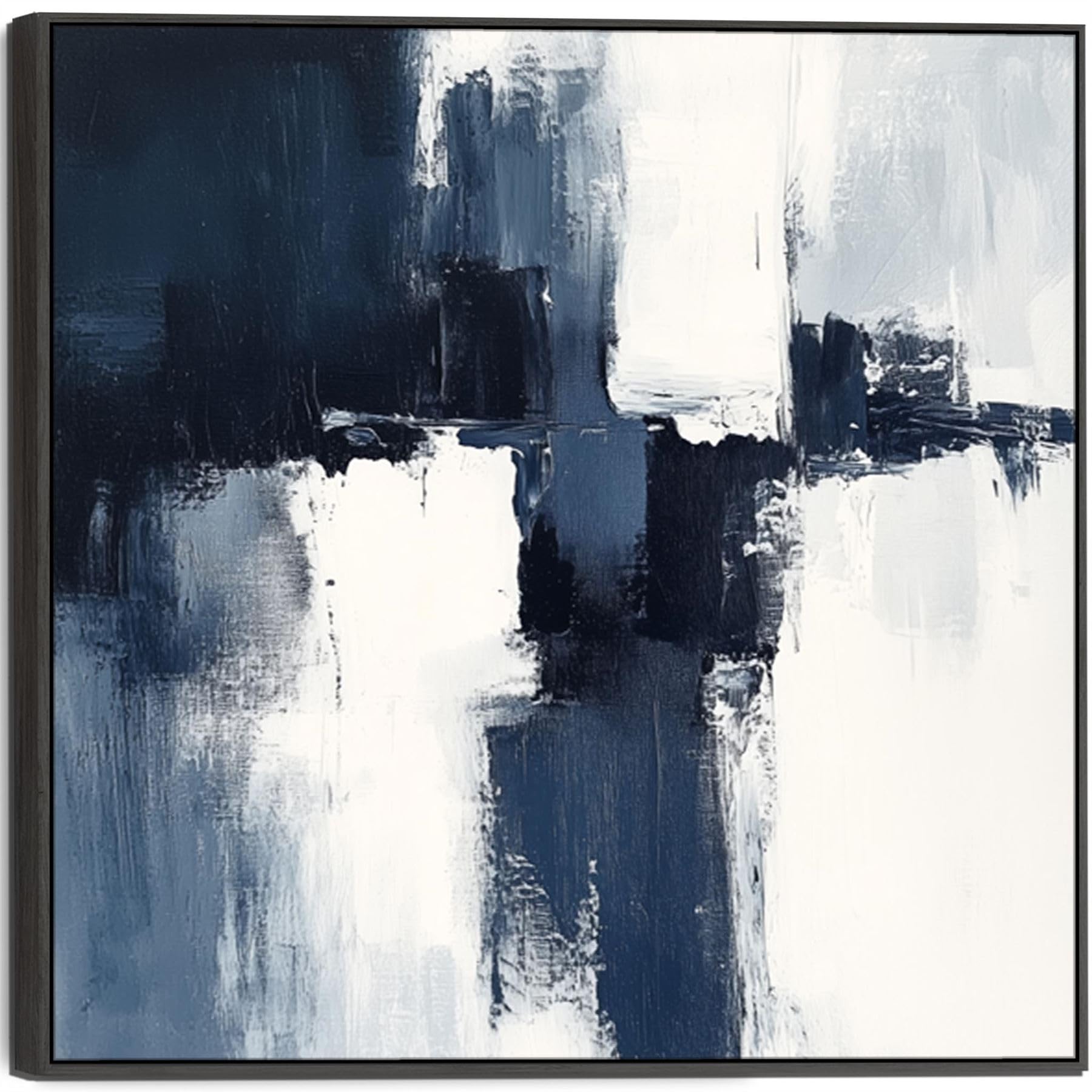 Wallfillers Blue White Abstract Artwork Framed Square Xl - Midnight Axis (100Cm X 100Cm)
