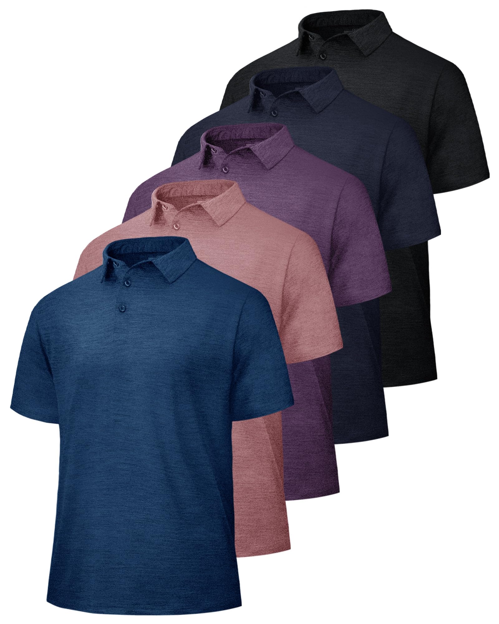 BOOJO - Paquete de 5 camisas polo para hombre, de secado rápido, absorbe la humedad, de manga corta, para hombre, para el trabajo, atletismo, 4-negro/azul oscuro/azul marino/rojo/púrpura, M