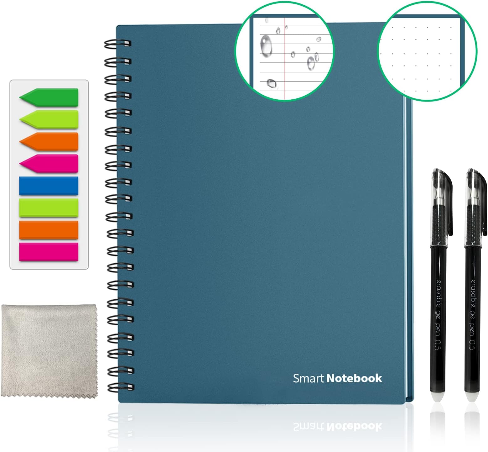 GUYUCOMReusable Smart Notebook, Digital Notepad A4 Lined Dotted with Erasable Pen and Wipe for Quick Sketch Cloud Storage and Reuse Endlessly.