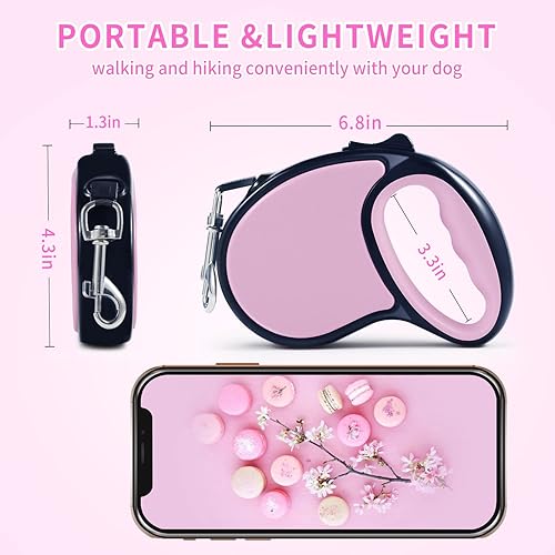 Miniatura 2 de Correa retráctil para perro, [cinta de nailon fuerte] [bloqueo de un botón con una sola mano] para perros y gatos pequeños y medianos, correa para