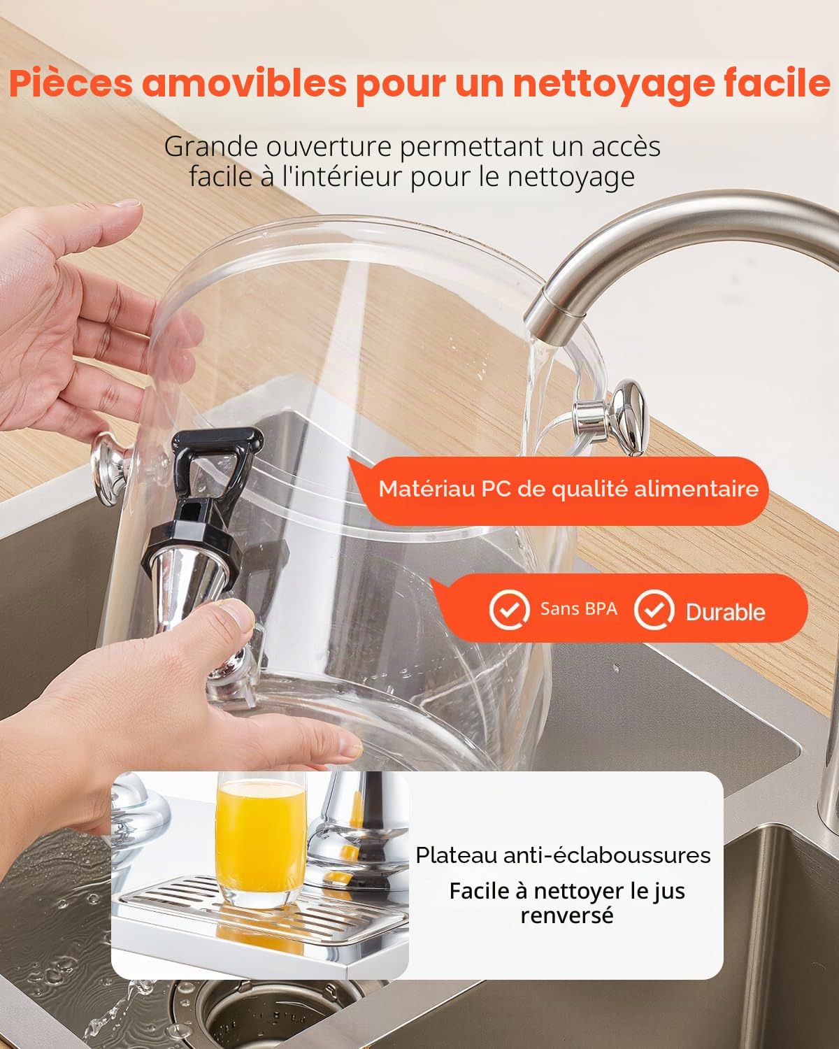 VEVOR Distributeur de Boissons Capacité 2x 8 L, Fontaine à Eau en Acier Inoxydable et Plastique, avec Robinet, Compartiment à Glace et Plateau, Distribution de Jus Limonade Thé Glacé, Restaurant Café