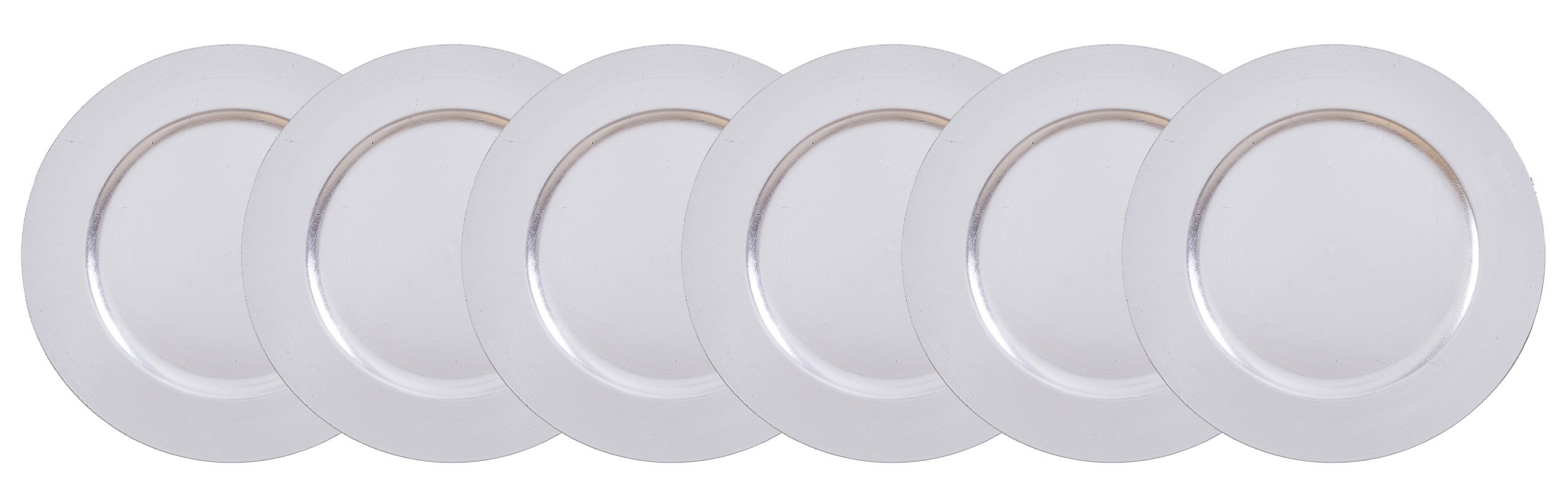 Set of 6 Silver Metallic Finish Charger Plates, 13 Inches