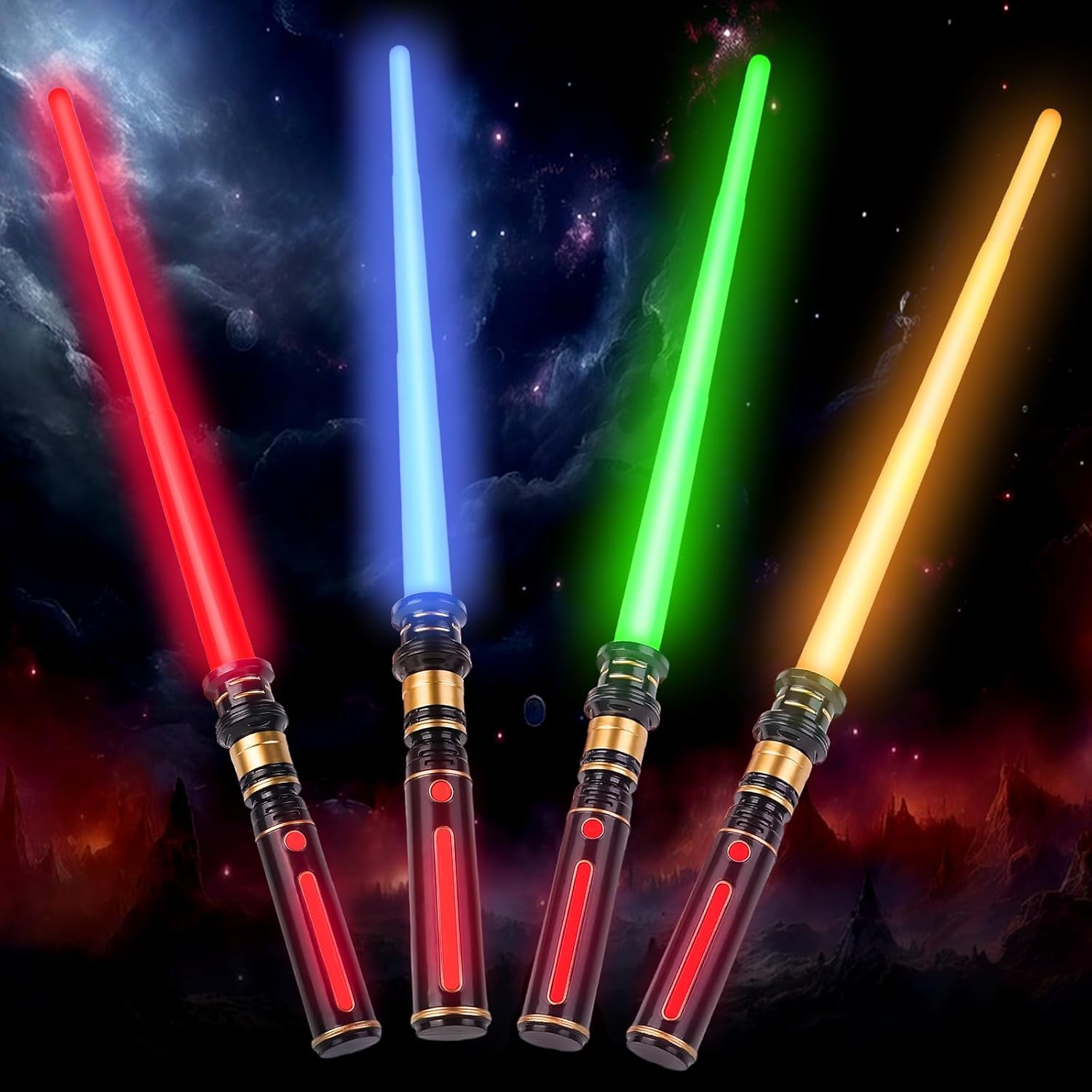 YOFOTHS 4PACK Light Up Sabers, Light up Sword for Kids with FX Sound, Expandable Light Up Saber for Cosplay Halloween Dress Up Parties Birthday Christmas