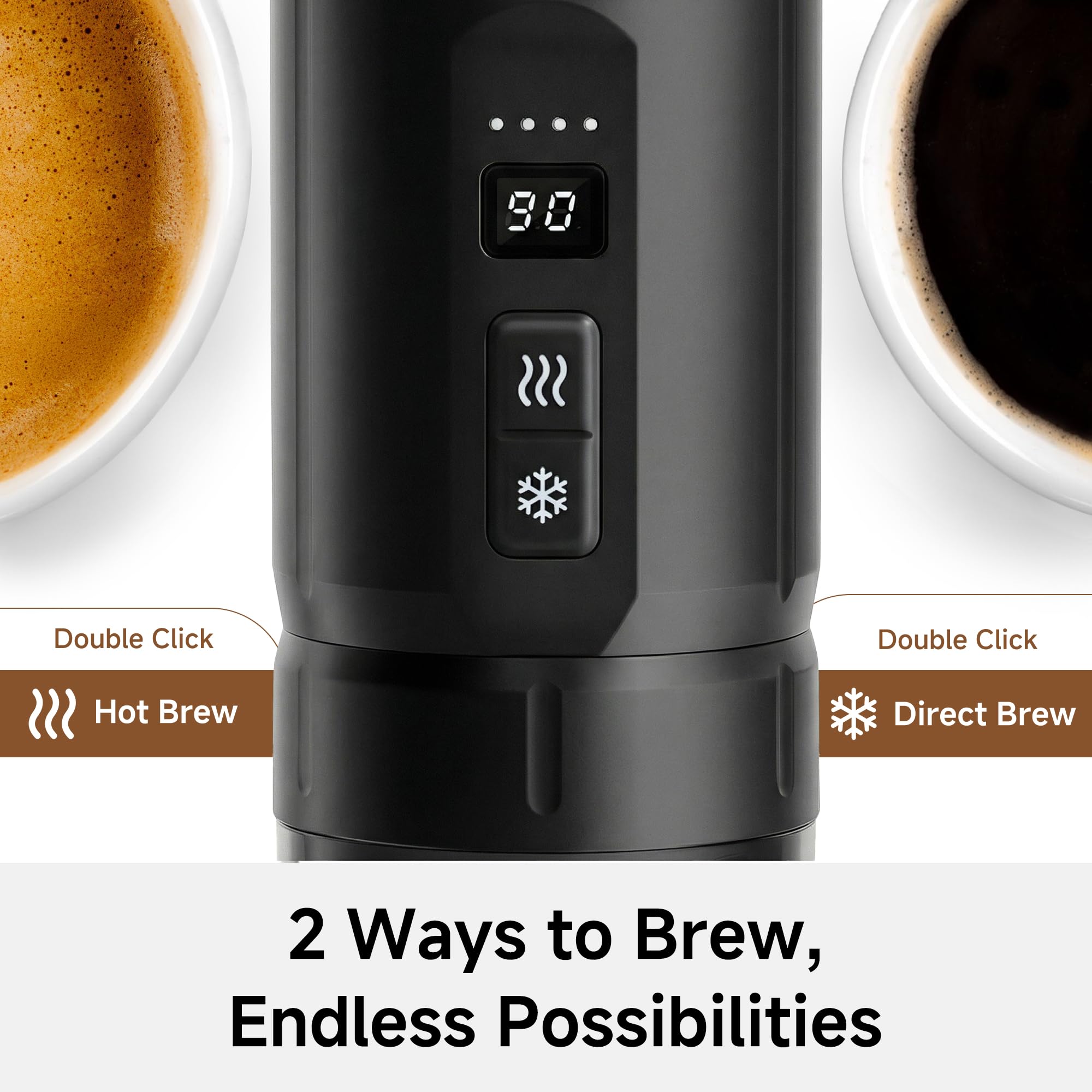 HIBREW H4C Explorer – Tragbare Elektrische Espressomaschine, Aufladbare Kaffeemaschine für Camping und Reisen, Kompakt für Kapseln & Gemahlenen Kaffee, mit Klappbarem Halter und Tragetasche (Schwarz)