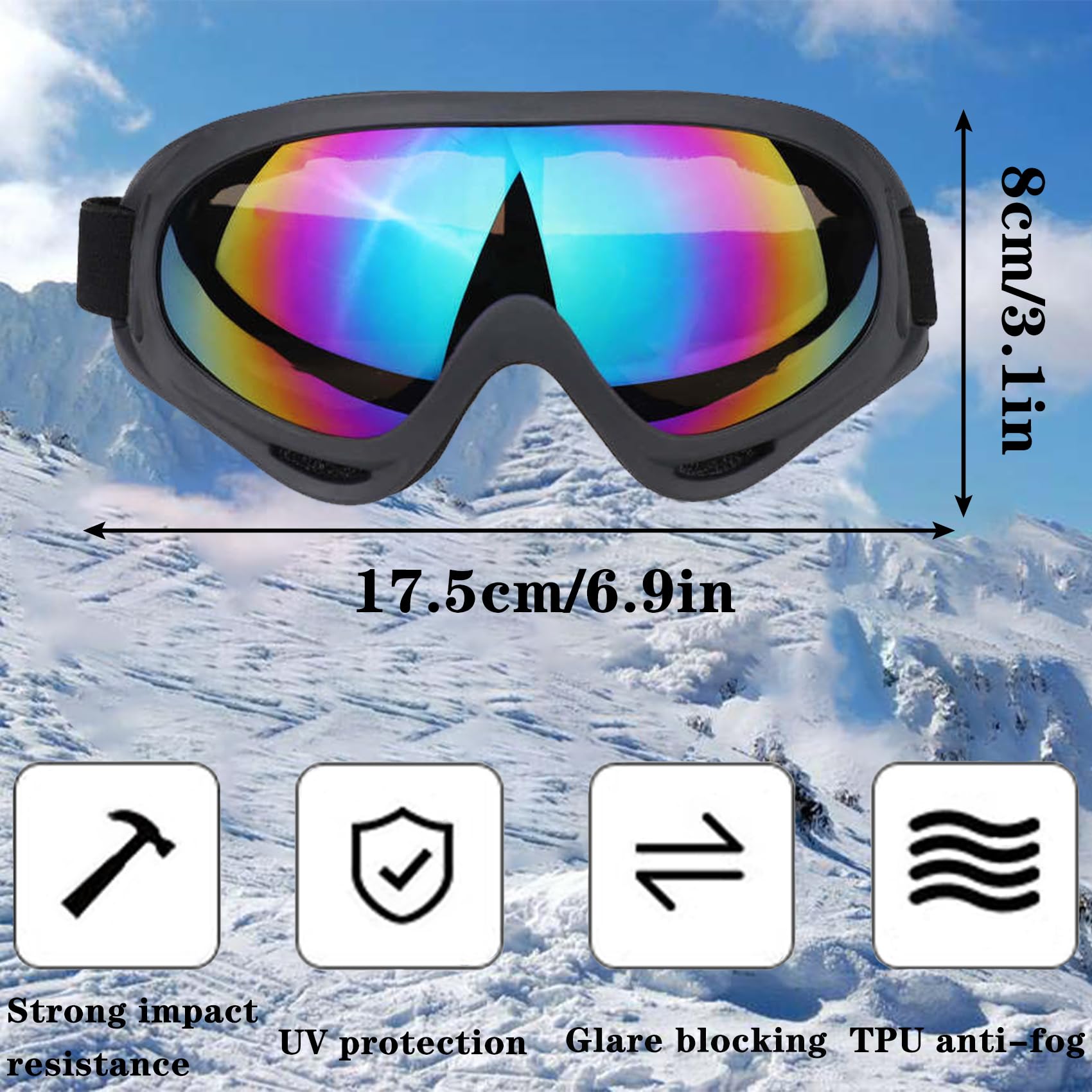 Ski Goggles Snowboard Goggles for Men Women Kids Cycling Motorcycle Snowmobile UV Protection Goggles Winter Snow Sports Glasses for Youth Adult Teens Boys & Girls (Black) - Image 2