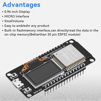 ESP32 Development Board ESP-32S ESP-WROOM-32 mit 0.95 OLED Display 2.4GHz Dual Mode Development Board Dual Core Microcontroller 30 Pin Low Power Support AR duino IDE Micro