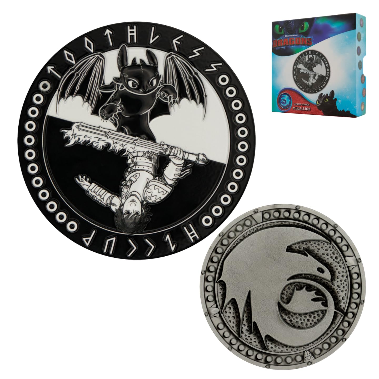FaNaTtik How to Train Your Dragon Limited Edition Collectible Metal Medallion and Display Stand, Black, 75mm diameter