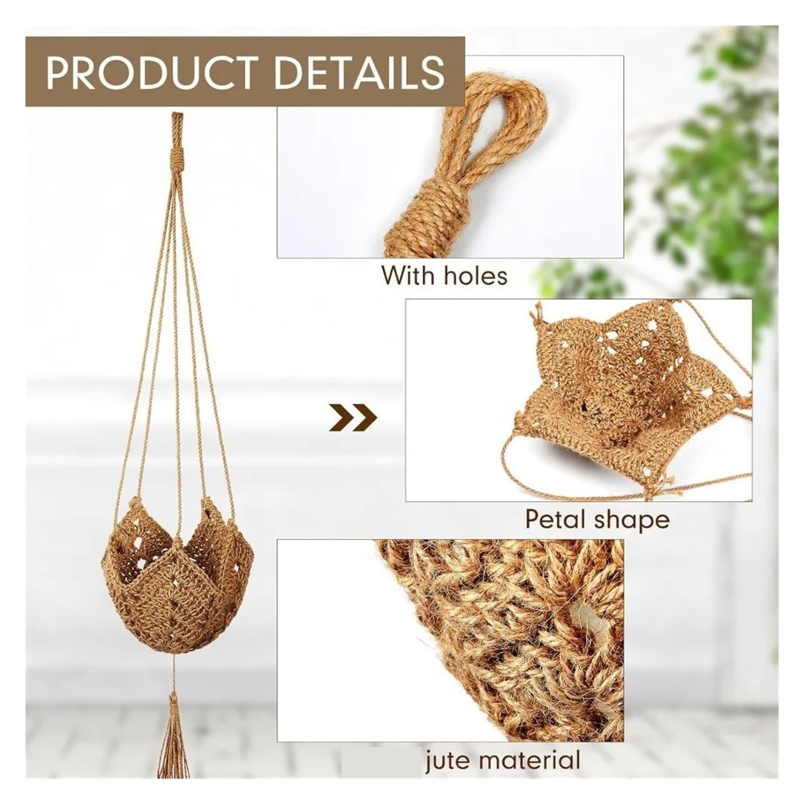 Appendini per Piante Macramè Appendiabiti for piante, pianta sospesa, vaso da fiori in macramè fatto a mano, decorazione parete, cortile, giardino, fioriera(1pcs)