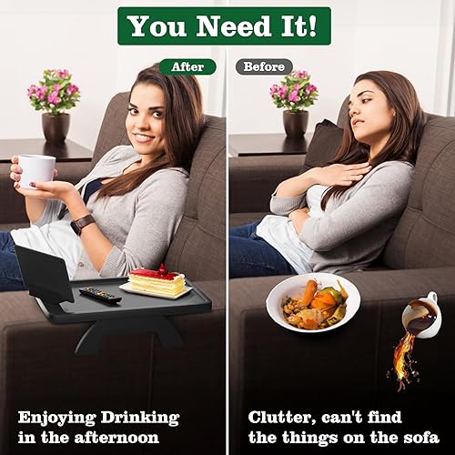 Miniatura 9 de Bandeja de brazo de sofá, mesa de bandeja con clip para sofá, mesa de brazo de sofá con soporte para teléfono, bandeja de sofá de bambú para sofá,