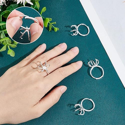 Miniatura 3 de NBEADS 4 piezas de anillos de garra en blanco, bases de anillo de latón ajustables de 6 12 (0.665 in) 6 componentes de anillo de dedo base de anillo