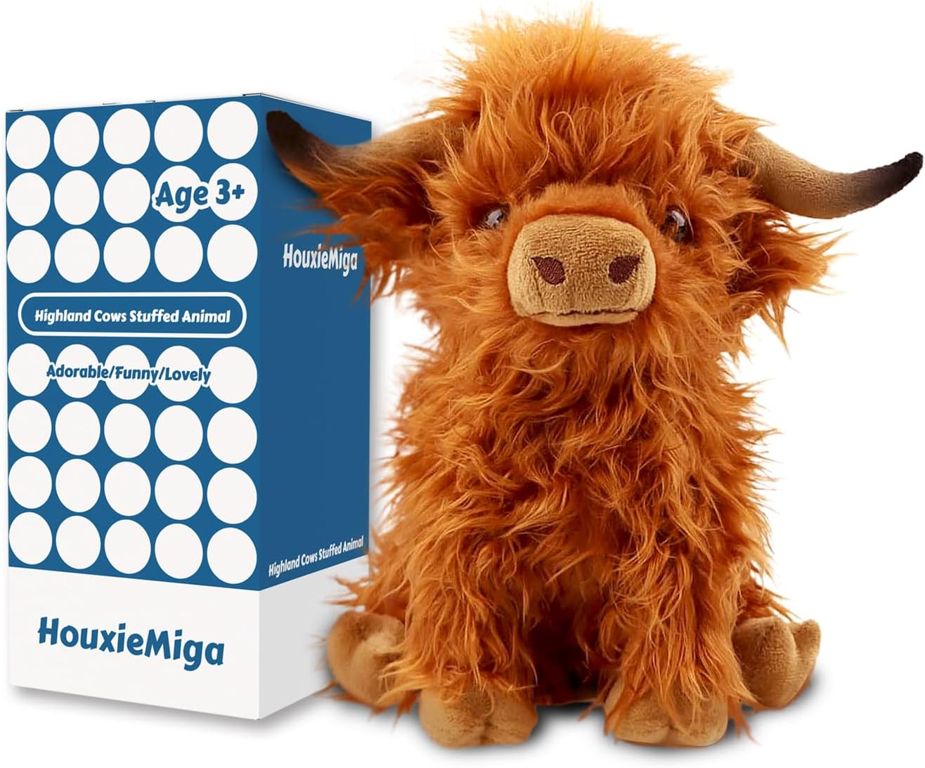 Cute Highland Cow Stuffed Animals Cow Plush Toys Stuffed Animal Cows Plushies for Kids Girls Boys (Brown, 10.5 inches)