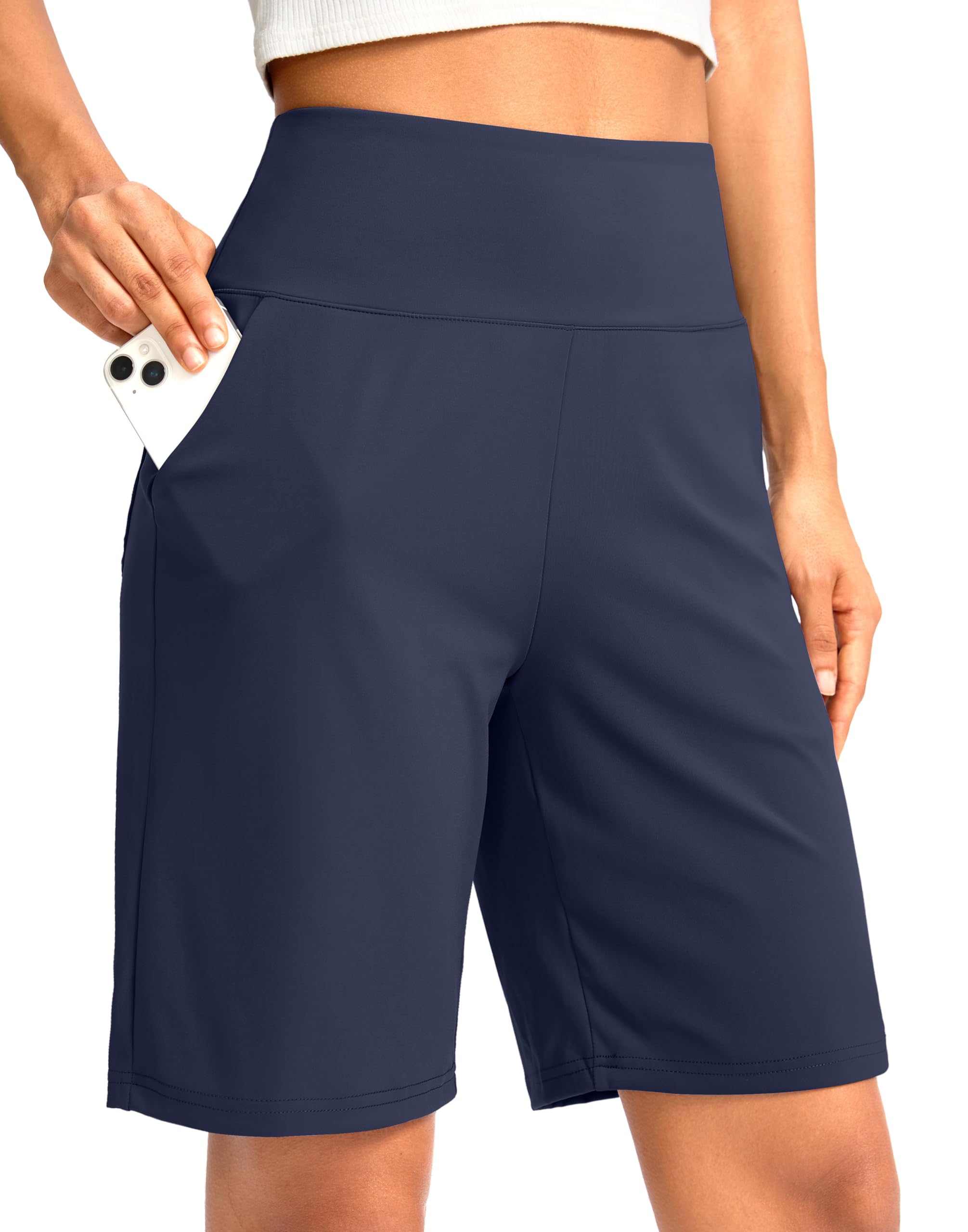 G Gradual Women's Bermuda Long Shorts with Pockets 9" High Waisted Knee Length Shorts for Women Walking Athletic Workout