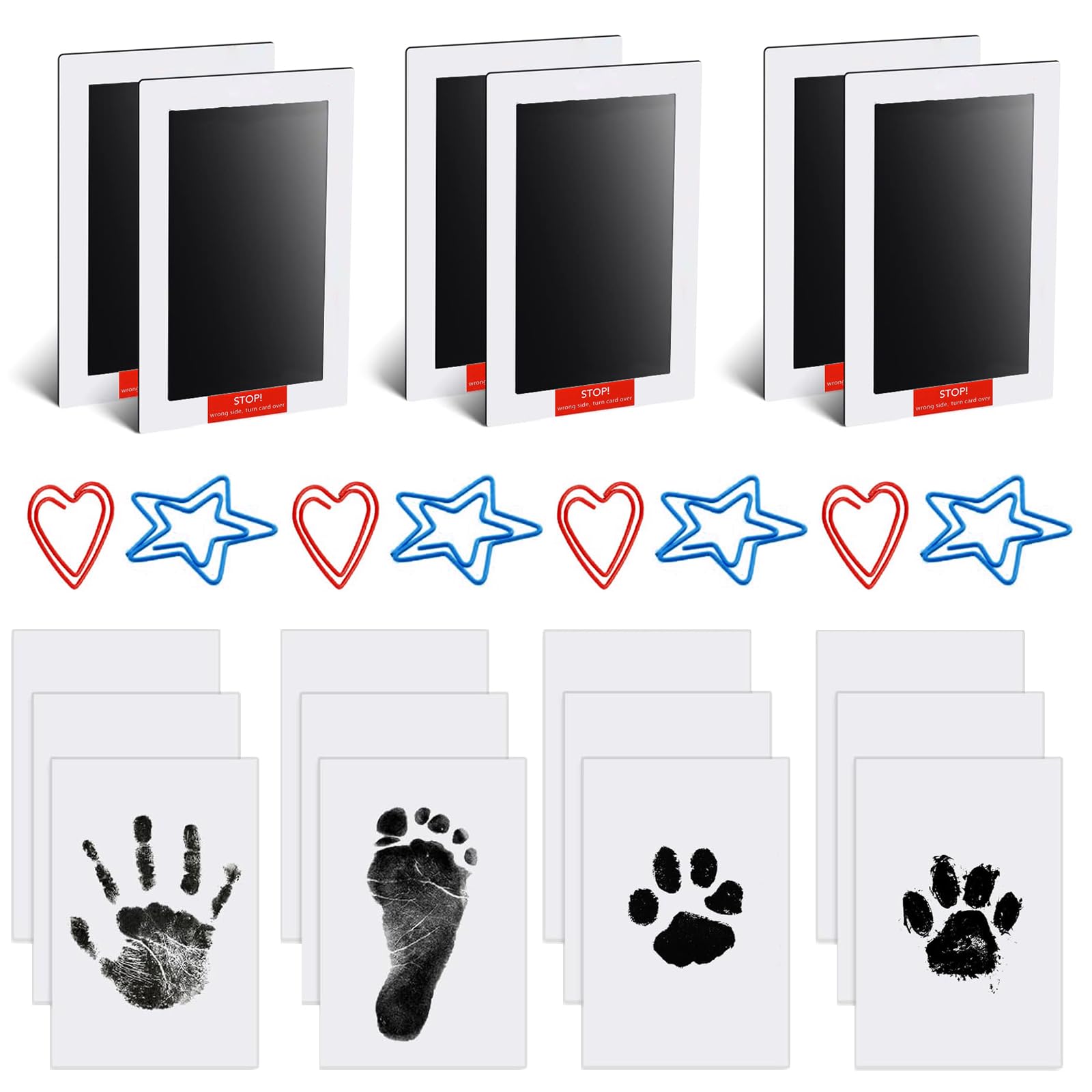 Kemowi6 Pack Baby Handprint and Footprint Kit, Dog Paw Print Kit Pet, Clean Touch Ink Pads For Dogs&Cats, 6 Mess-Free Print Pads, 12 Imprint Cards, 8 Photo Clips, Safe Pet Memorial Gifts