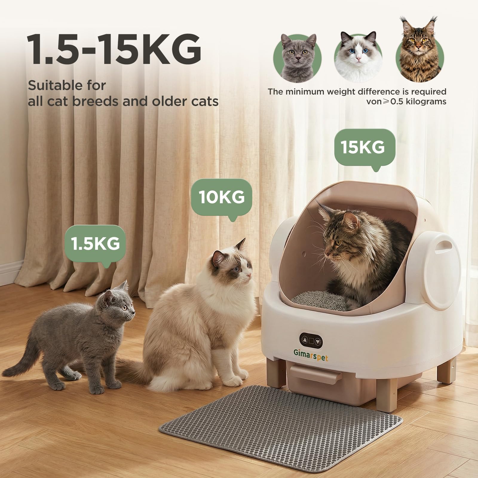 Gimars Caja de Arena autolimpiable con diseño de Parte Superior Abierta, Caja de Arena automática para Gatos múltiples y Gatos Mayores, Control de aplicación con sensores de Seguridad, bajo Olor