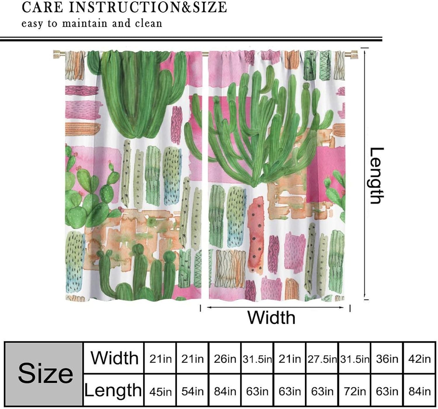 Modern Abstraction Blackout Curtains, Green Succulent Plant Colorful Cactus Rod Pocket Window Drapes, for Bedroom Living Room 42" W X 45" L