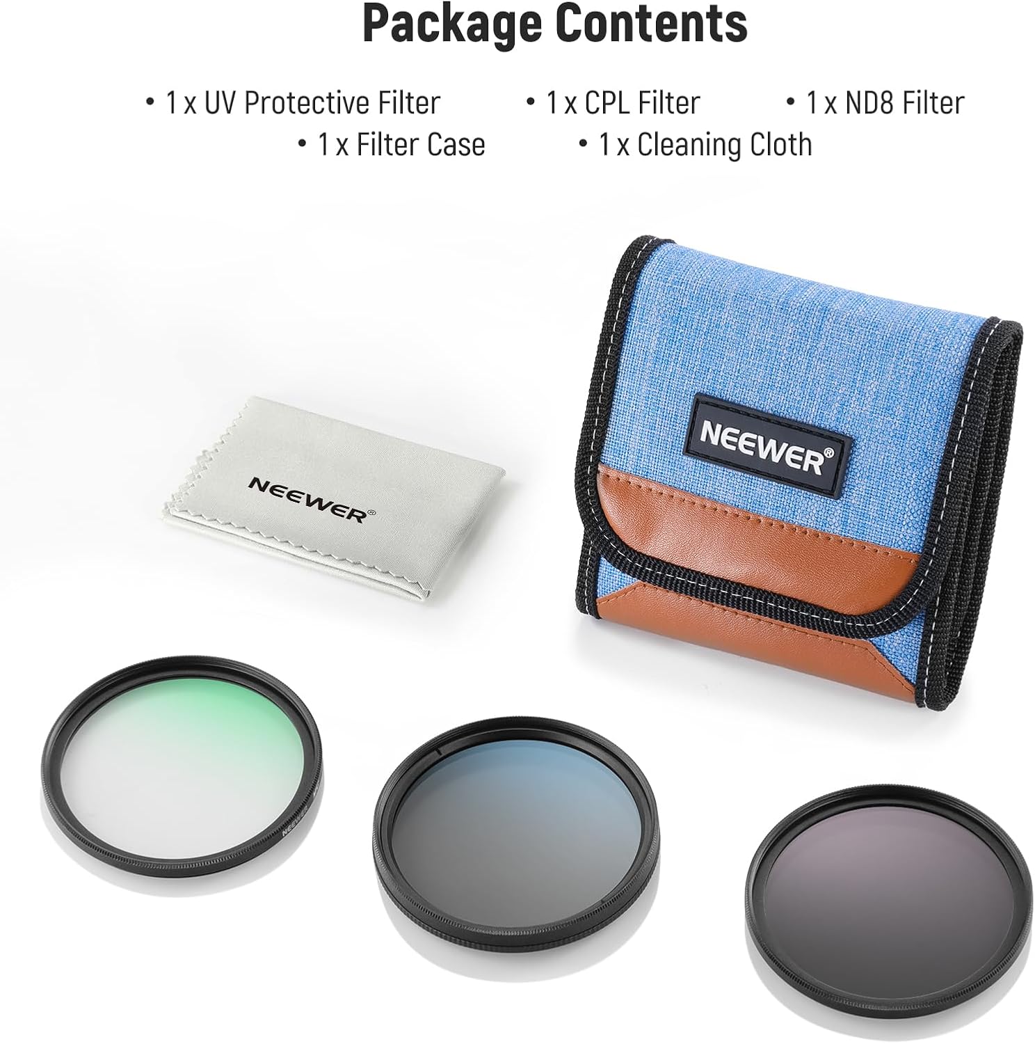 NEEWER 72mm UV/CPL/ND Lens Filter Kit, UV Protection + Circular Polarizing + Neutral Density (ND8) Camera Lens Filter Set with Multicoated Optical Glass, Slim Frame & Upgraded Foldable Storage Case